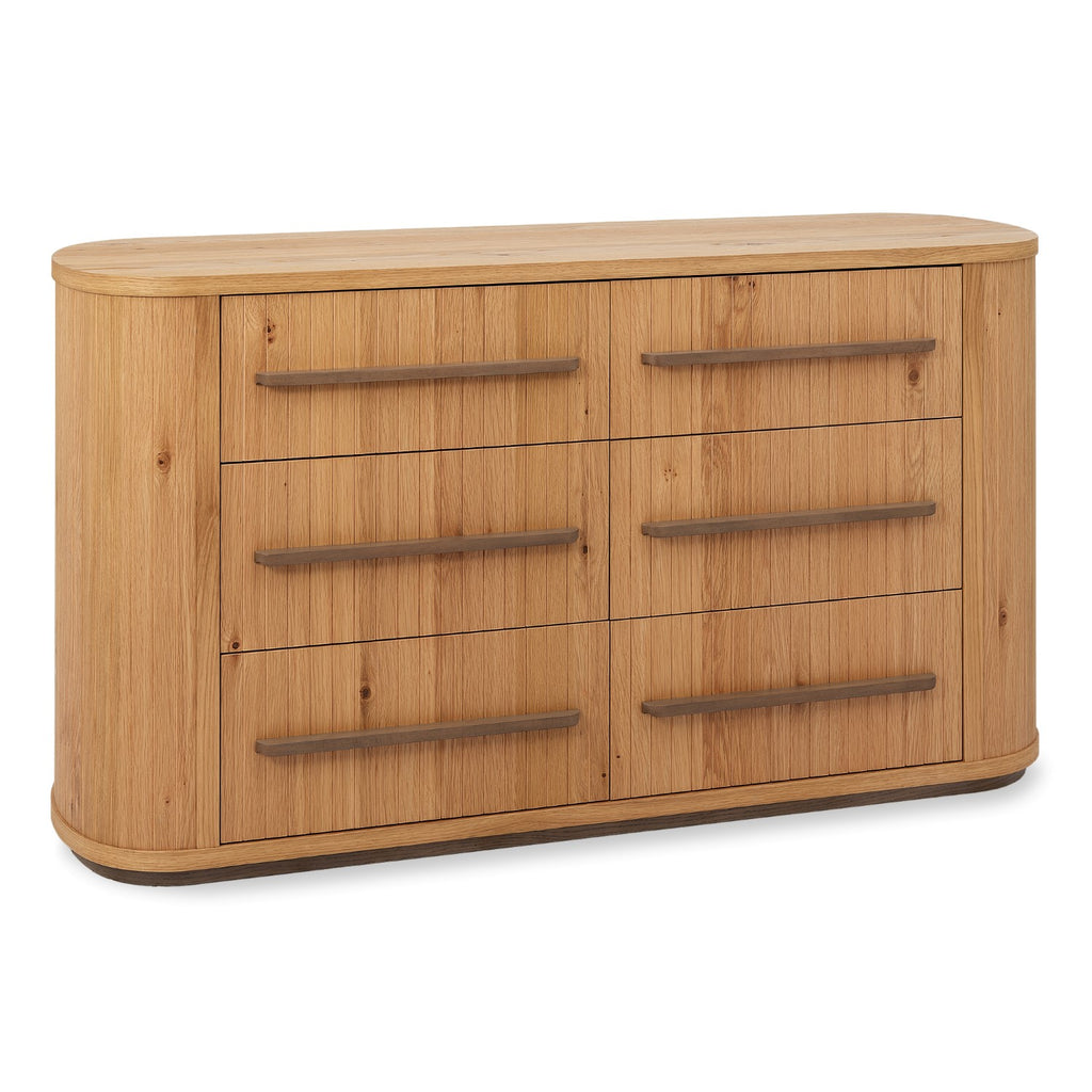 Weathered Oak Curved Chest of 6 Drawers - Home Furniture Interiors