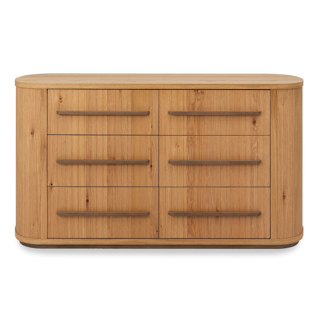 Weathered Oak Curved Chest of 6 Drawers - Home Furniture Interiors