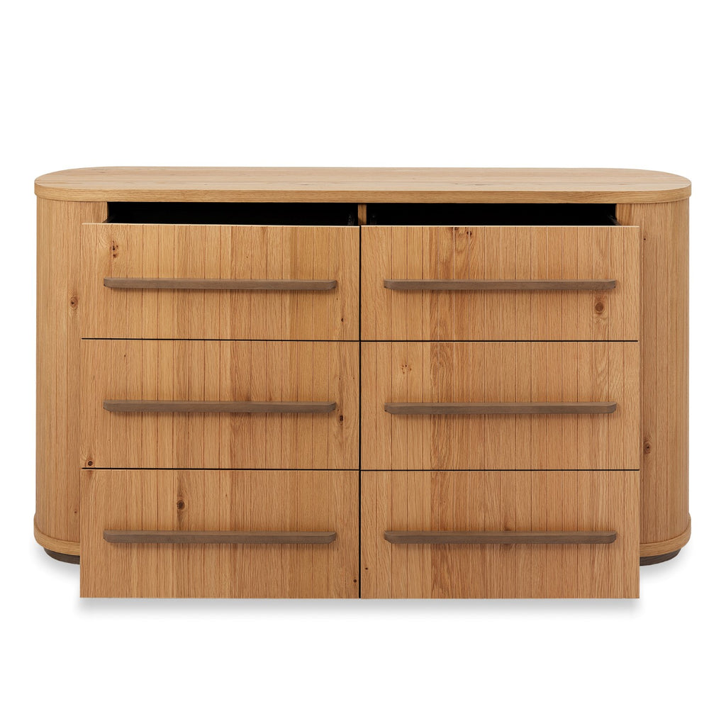 Weathered Oak Curved Chest of 6 Drawers - Home Furniture Interiors