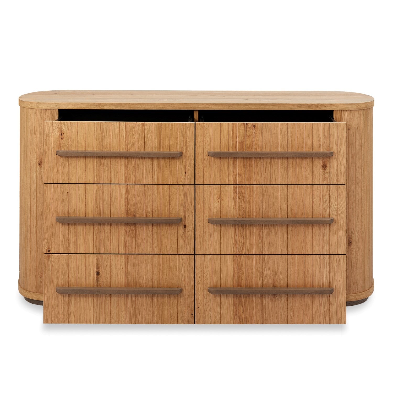 Weathered Oak Curved Chest of 6 Drawers - Home Furniture Interiors
