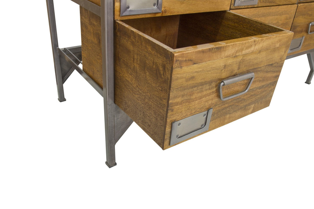 Industrial Mango Wood Apothecary 18 Drawer Storage Cabinet