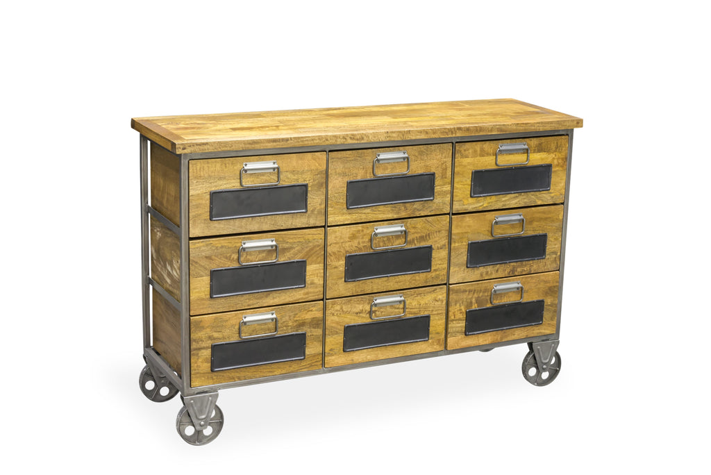 Industrial Grey Mango Wood 9 Drawer Apothecary Chest 127cm Wide
