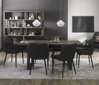 Weathered oak extending dining table with six grey leather chairs from Bentley Designs, stylish table and chair set for dining room.