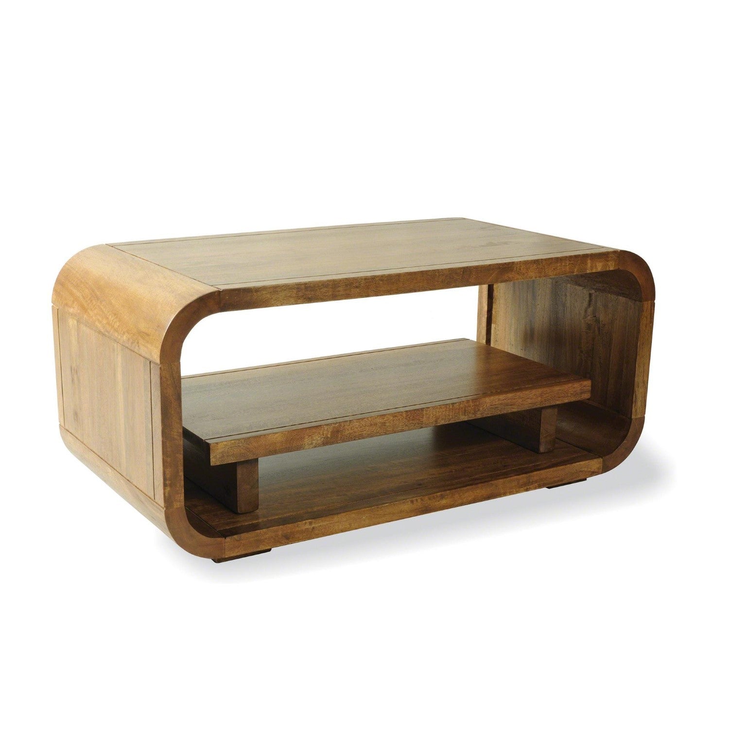 Natural Curved Edge Mango Wood Coffee Table TV Media Unit