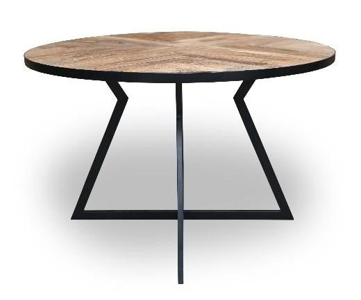 Natural Recycled Wood and Metallic 4 Seater Round Dining Table