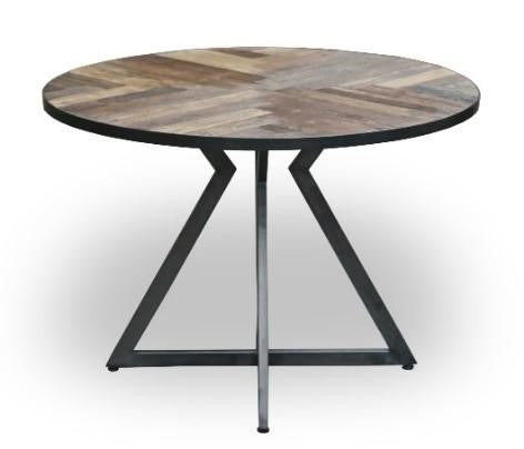 Modern Round Recycled Wood Bistro Table with Triangular Steel Legs