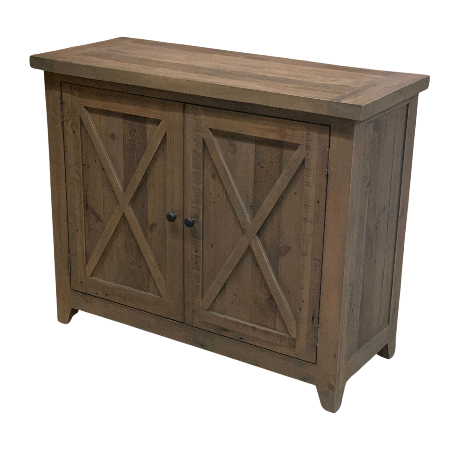 Rustic Pine Wood Small Sideboard with Cross Panel Doors