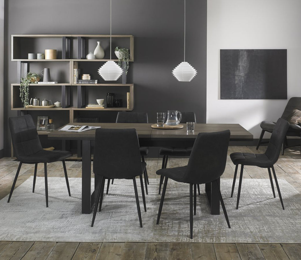 Oak Extending Table 6 Grey Leather Chairs Dining Set