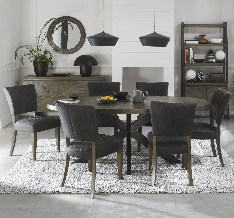 Dark Oak Oval Dining Set with 6 Dark Grey Dining Chairs