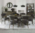 Dark Oak Large Oval Dining Table Set 6 Grey Fabric Chairs