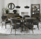 Dark Oak Large Oval Dining Table Set 6 Grey Fabric Chairs