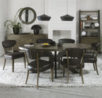 Dark Oak Oval Large Dining Table 6 Grey Leather Chairs Set
