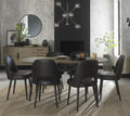 Weathered Oak dining table with six grey leather chairs, Bentley Designs table and chair set for stylish dining rooms.