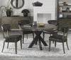 Dark Oak Small Round Dining Table Set 4 Grey Leather Chairs