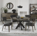 Dark Oak Round Dining Set Table 4 Dark Grey Fabric Chairs