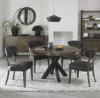 Dark Oak Round Dining Set Table 4 Dark Grey Fabric Chairs