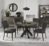 Oak Small Round Dining Set Table x 4 Dark Grey Fabric Chair