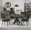 Dark Oak Small Round Dining Table Set 4 Grey Leather Chairs