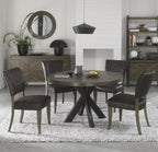 Dark Oak Small Round Dining Table Set 4 Grey Leather Chairs
