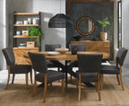 Rustic Oak Oval Dining Set 6 Dark Grey Fabric Chairs