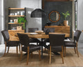 Rustic Oak Oval Dining Table Set 6 Grey Leather Chairs
