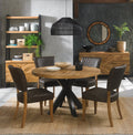 Rustic Oak Round Dining Table Set 4 Grey Leather Chairs