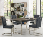 Dark Oak Extending Dining Table Set 4 Black Leather Chairs