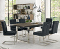 Dark Oak Chrome Extending Dining Set 6 Grey Velvet Chairs