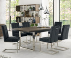 Dark Oak Chrome Extending Dining Set 6 Grey Velvet Chairs