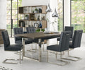 Dark Oak Chrome Extending Dining Set 6 Black Leather Chairs