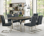 Dark Oak Chrome Extending Dining Set 6 Black Leather Chairs