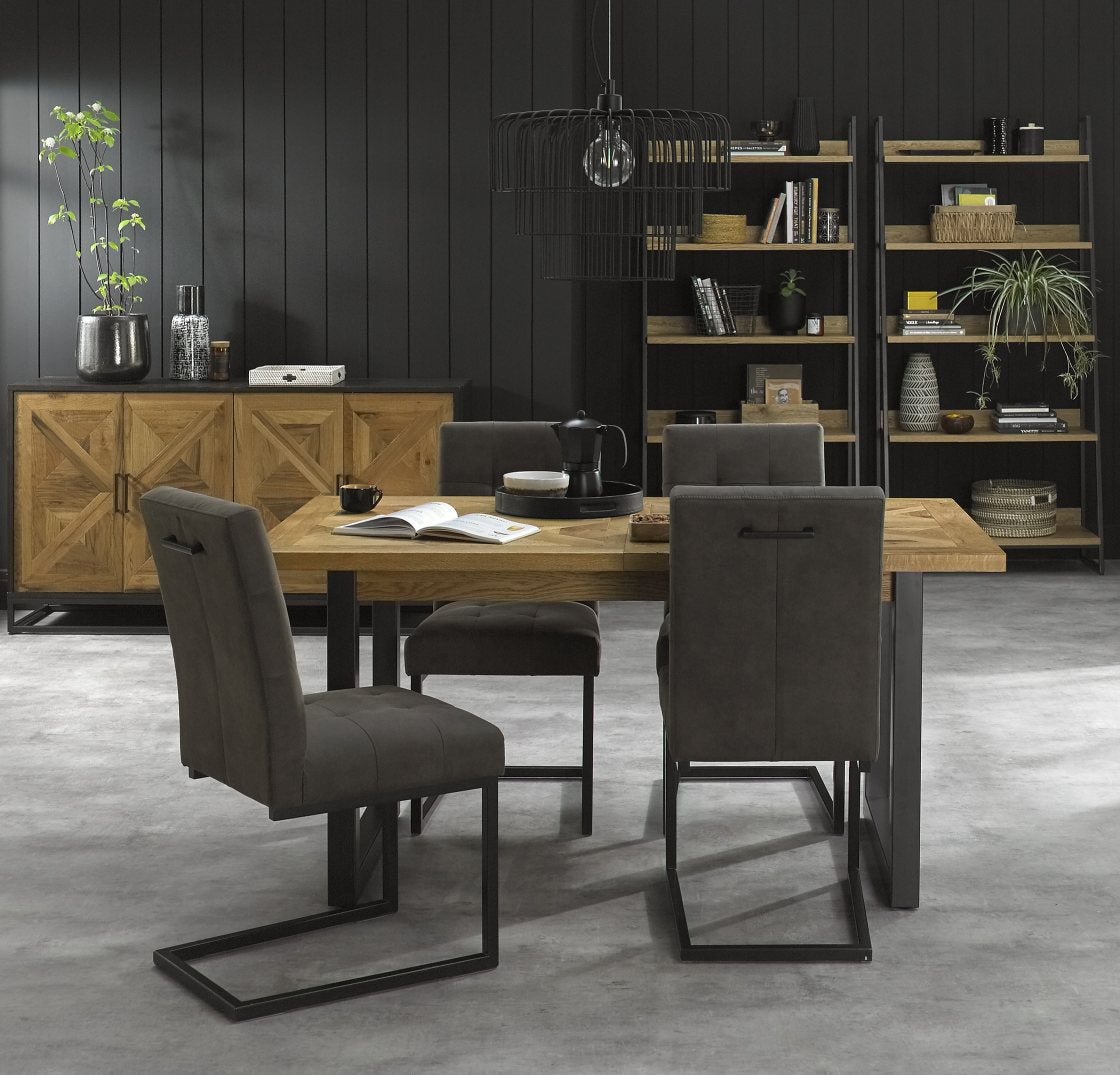 Rustic Oak Extending Dining Table Set 4 Dark Grey Chairs