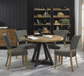 Rustic Oak Round Dining Table 4 Dark Grey Fabric Chairs