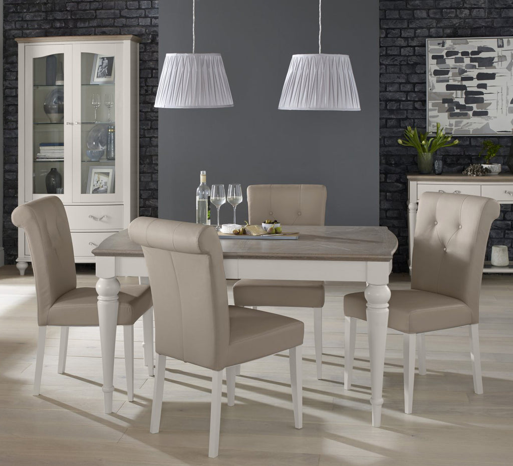Grey Oak Dining Table Set with 4 Grey Leather Chairs