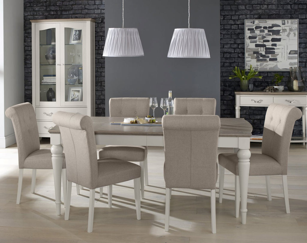 Grey Washed Oak Dining Table Set with 6 Grey Chairs