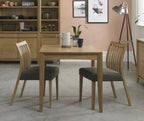 Oak Dining Table Set 2 Slat Back Chairs Black Gold Fabric
