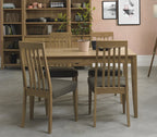 Oak 4 Dining Table Set 4 Oak Slat Back Chairs Gold Fabric