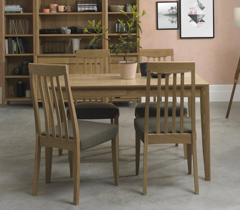 Oak 4 Dining Table Set 4 Oak Slat Back Chairs Gold Fabric