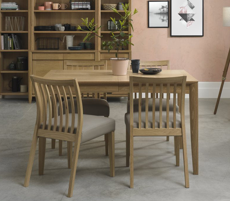 Oak Dining Table Set 4 Grey Leather Oak Slat Back Chairs