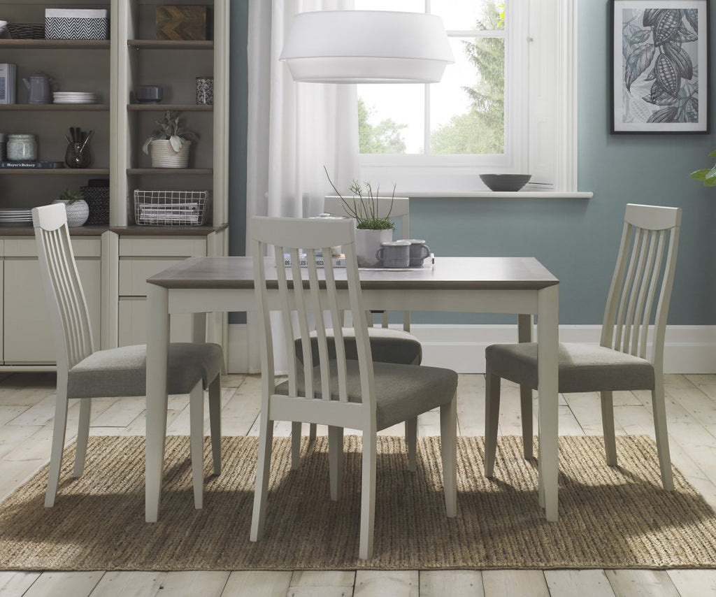 Grey Washed Oak Dining Set 4 Grey Fabric Slat Back Chairs