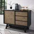 Weathered Oak Sliding Door Sideboard with 3 Drawers