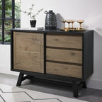 Weathered Oak Sliding Door Sideboard with 3 Drawers