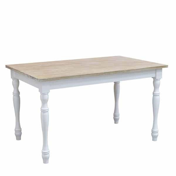 Farmhouse Style White Natural Wood Rectangular Dining Table