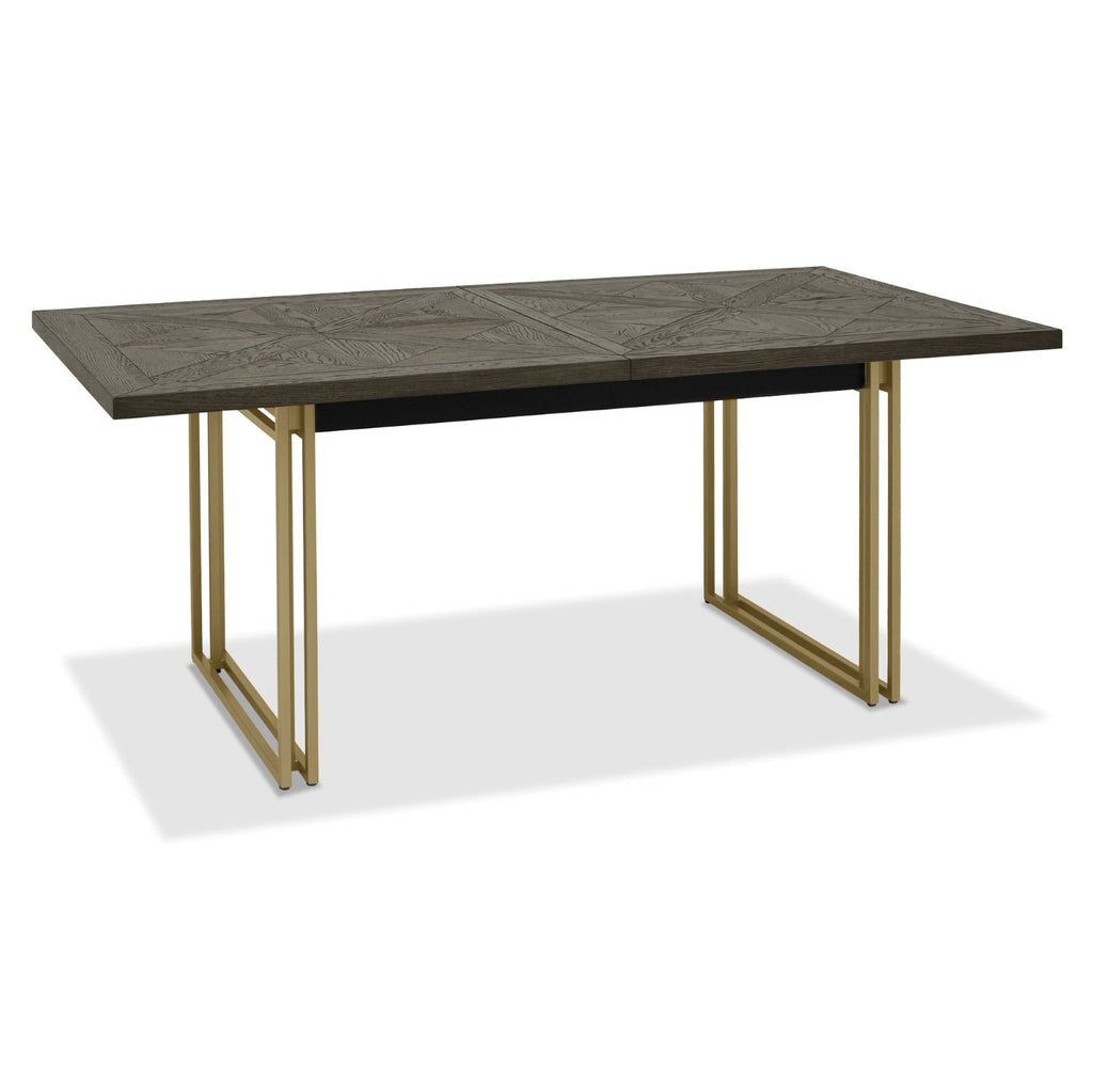 Dark Oak Large Extending Dining Table with Brass Metal Base