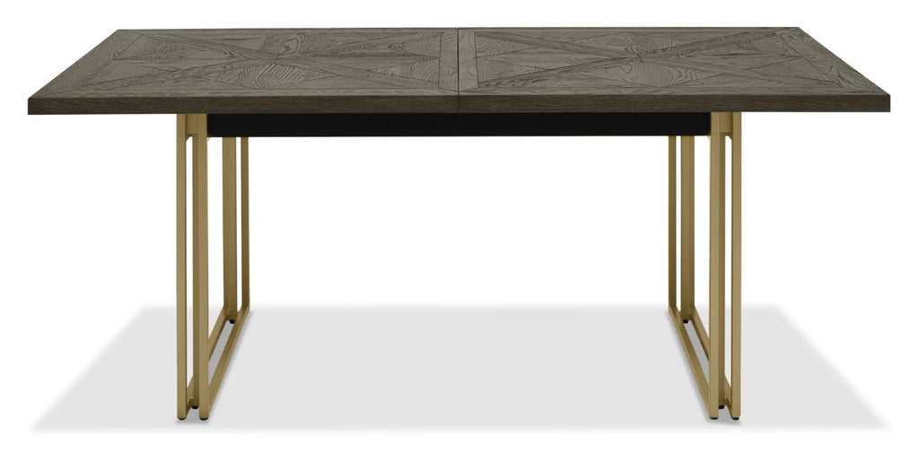 Dark Oak Large Extending Dining Table with Brass Metal Base - Home Furniture Interiors