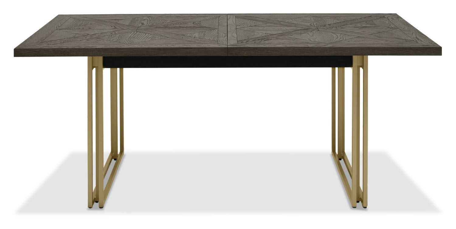 Dark Oak Large Extending Dining Table with Brass Metal Base - Home Furniture Interiors