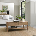Oak Lacquer Finish 2 Drawer Coffee Table with Bottom Shelf