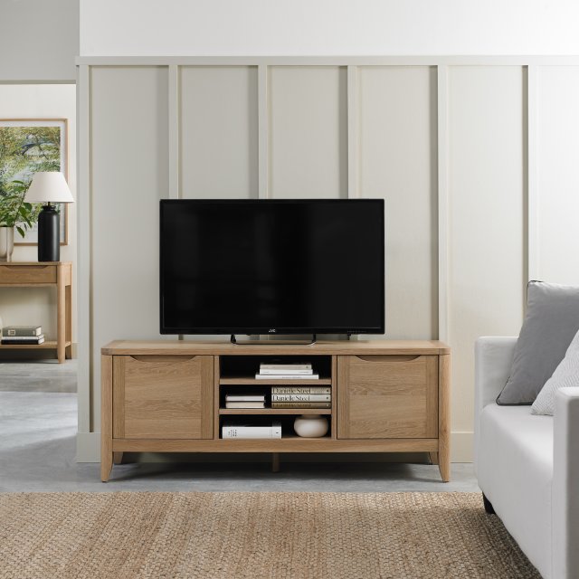 Oak Lacquer Finish 2 Door TV Media Entertainment Unit