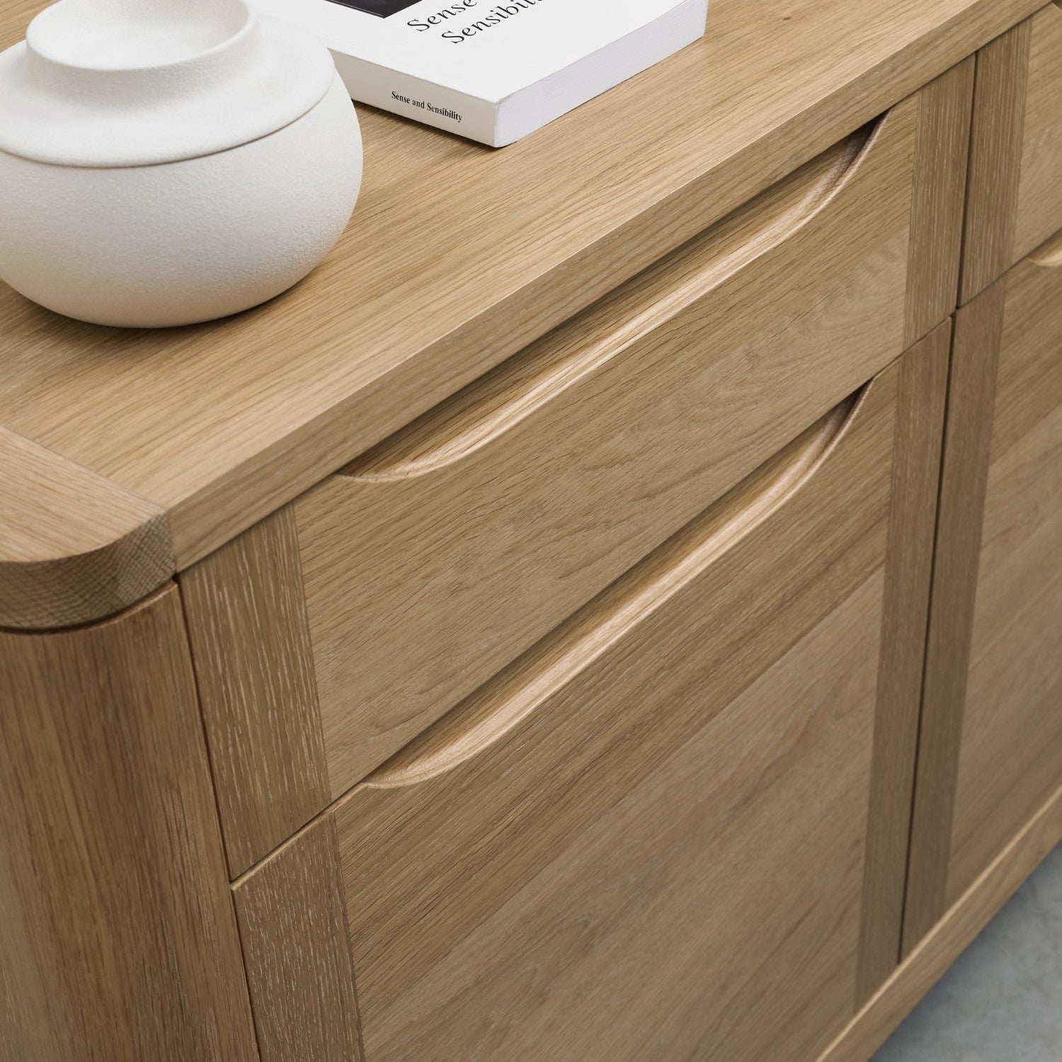 Oak Lacquer Finish 3 Door 3 Drawer Wide Sideboard Cabinet - Home Furniture Interiors