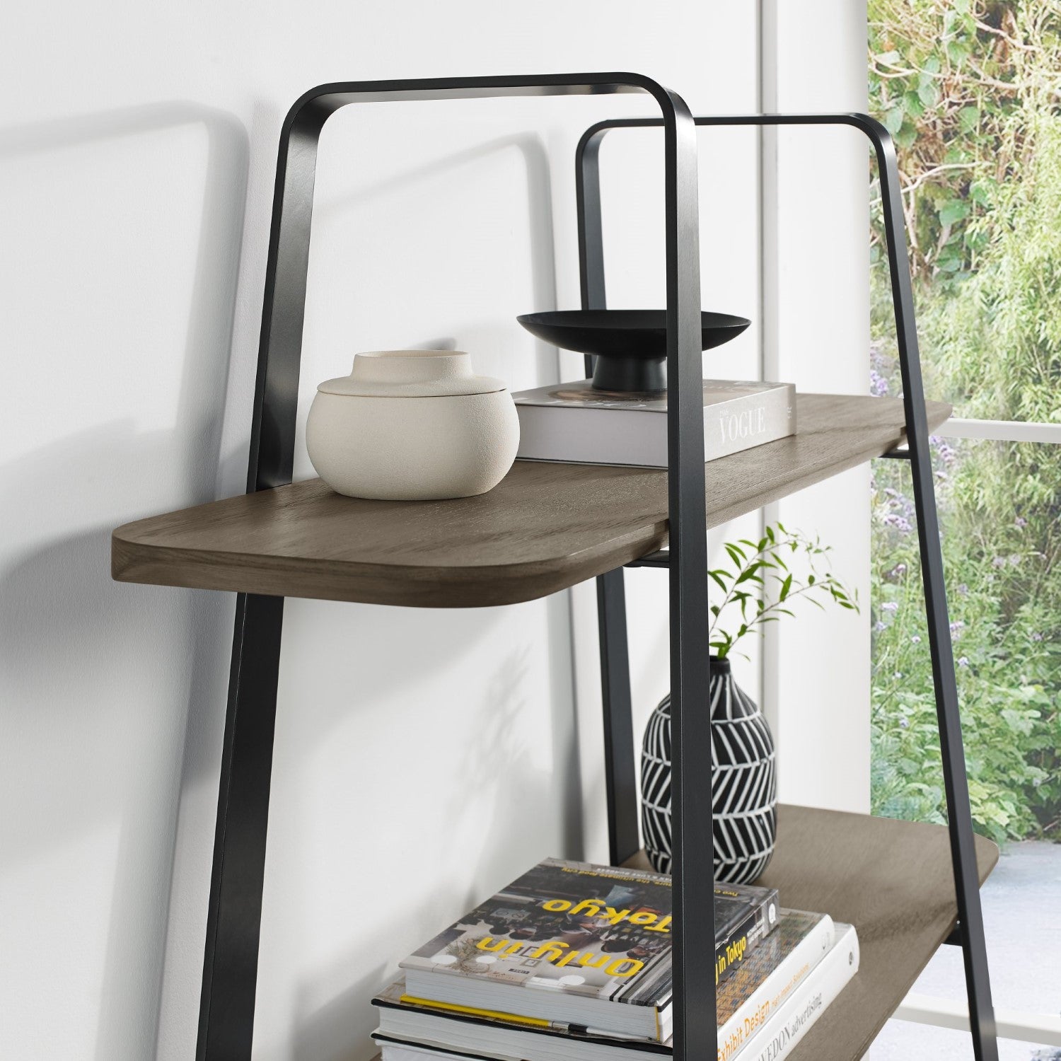 Weathered Oak and Black Metal Open Shelving Display Unit - Home Furniture Interiors